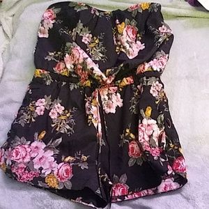 Black floral romper corset sides